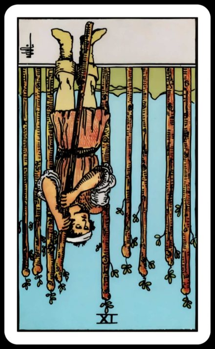 Değnek Dokuzlusu ters tarot kartı
