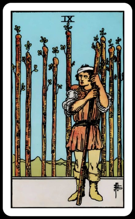 Değnek Dokuzlusu tarot kartı
