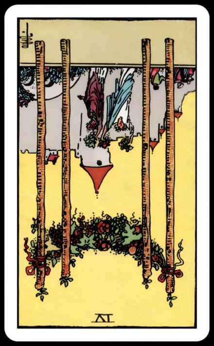 Değnek Dörtlüsü ters tarot kartı