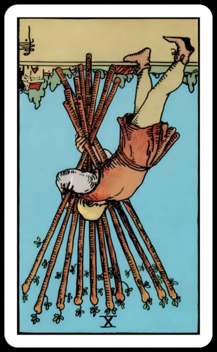 Değnek Onlusu ters tarot kartı
