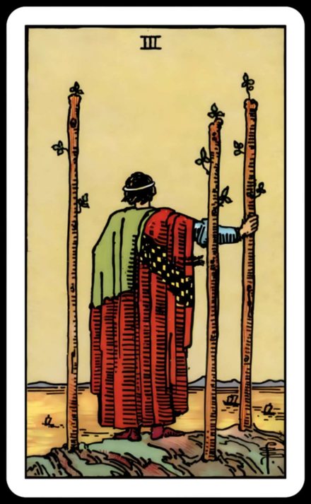 Değnek Üçlüsü tarot kartı