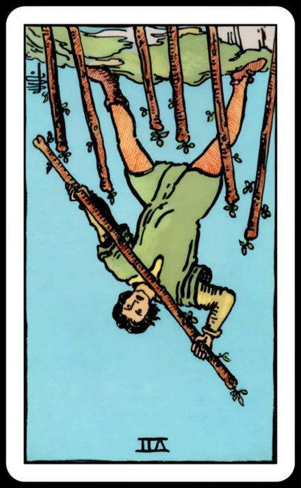 Değnek Yedilisi ters tarot kartı