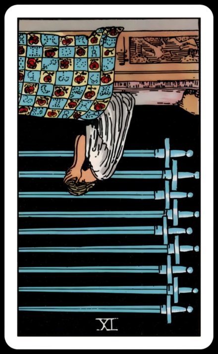 Kılıç Dokuzlusu ters tarot kartı