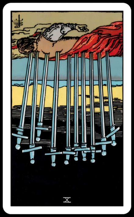 Kılıç Onlusu ters tarot kartı