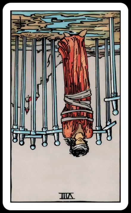 Kılıç Sekizlisi ters tarot kartı