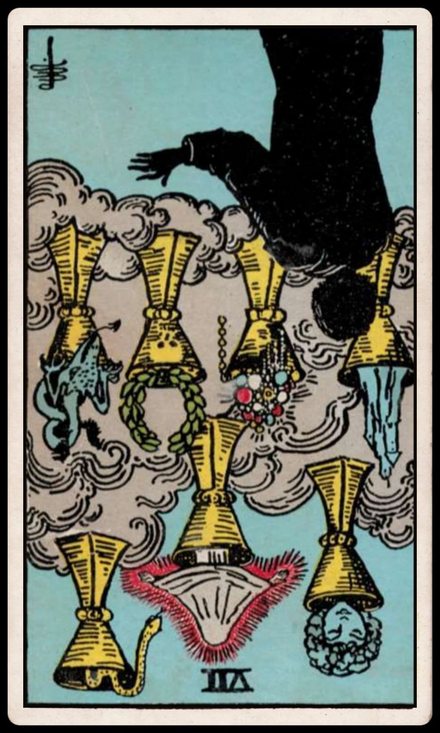 Kupa Yedilisi ters tarot kartı
