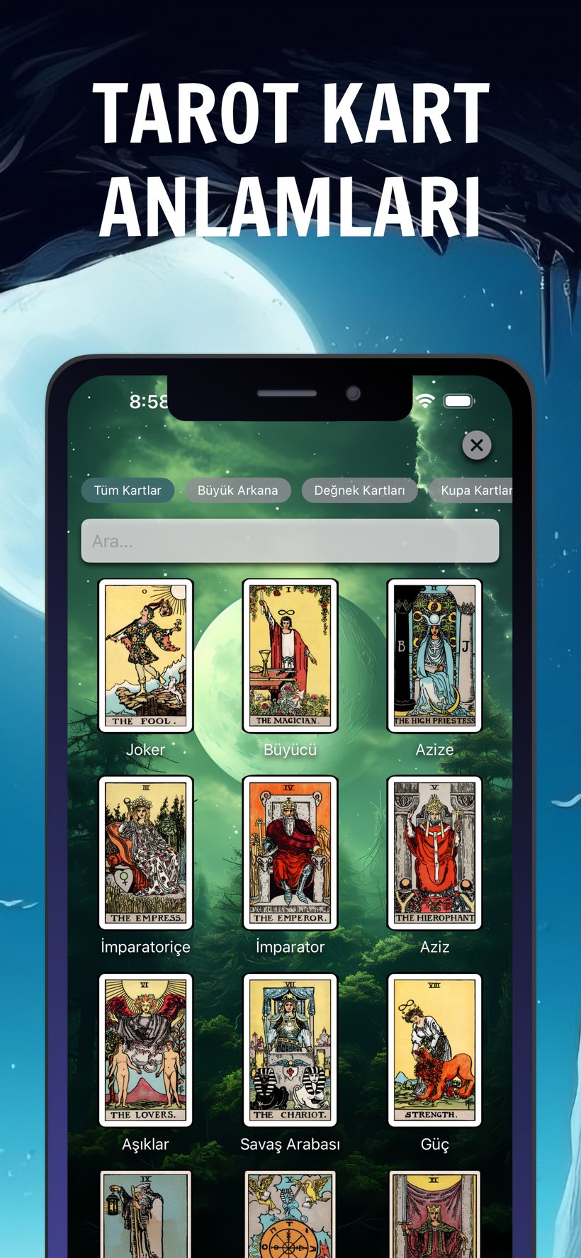 Tarotify — 78 kartın tamamı, her an elinin altında ekranı